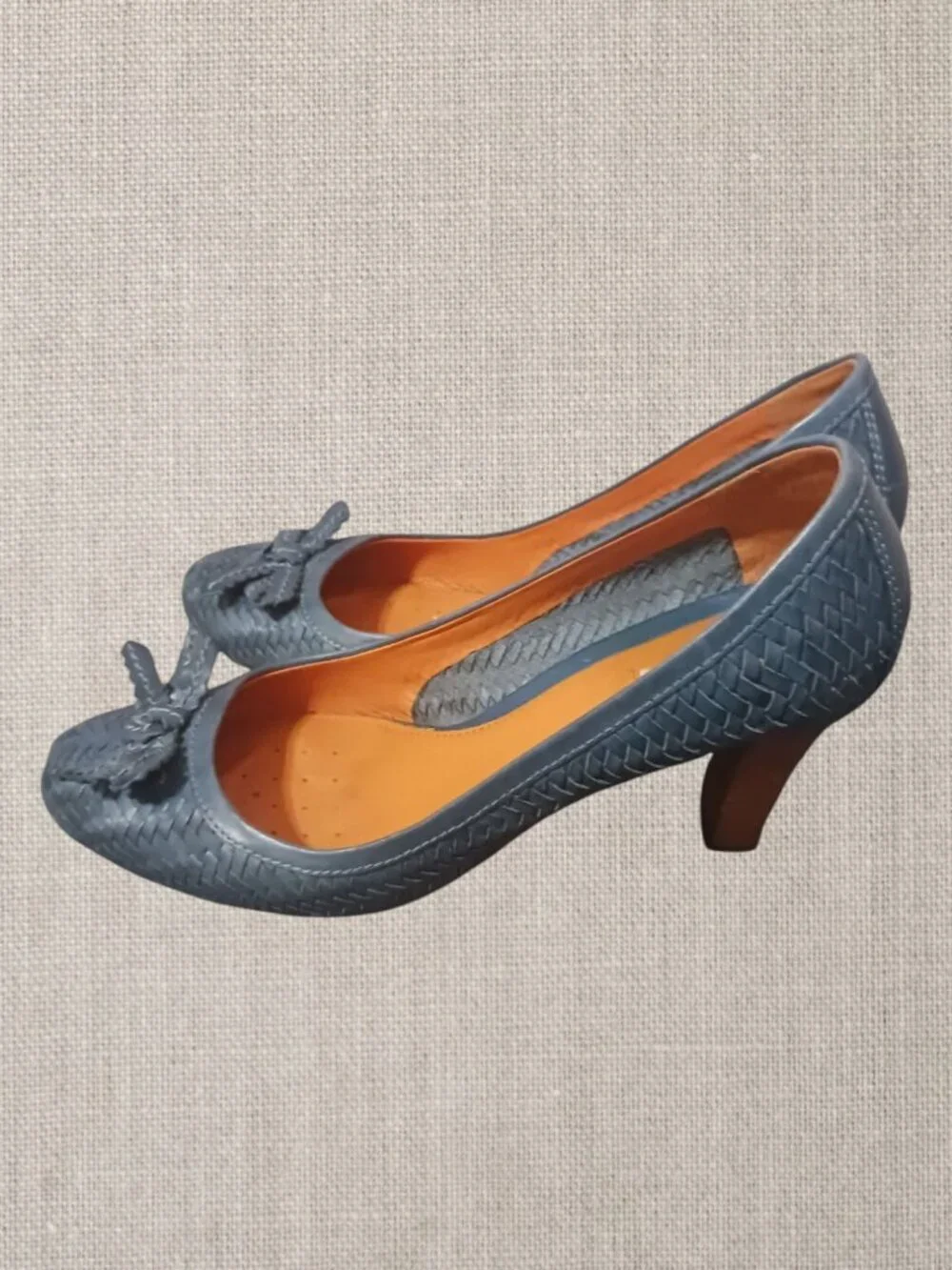 Geox Respira Womens Leather Bow Detail Woven Pattern High Heels Blue size 38.5